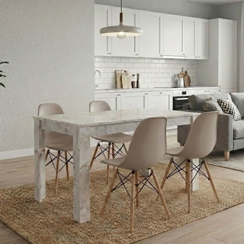 Σετ τραπεζαρία 5τμχ Darlen – Nova Megapap χρώμα λευκό εφέ μαρμάρου – cappuccino 125x72x74εκ.