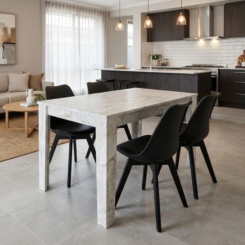 Σετ τραπεζαρία 5τμχ Darlen – Viva Megapap χρώμα λευκό εφέ μαρμάρου – μαύρο 125x72x74εκ.