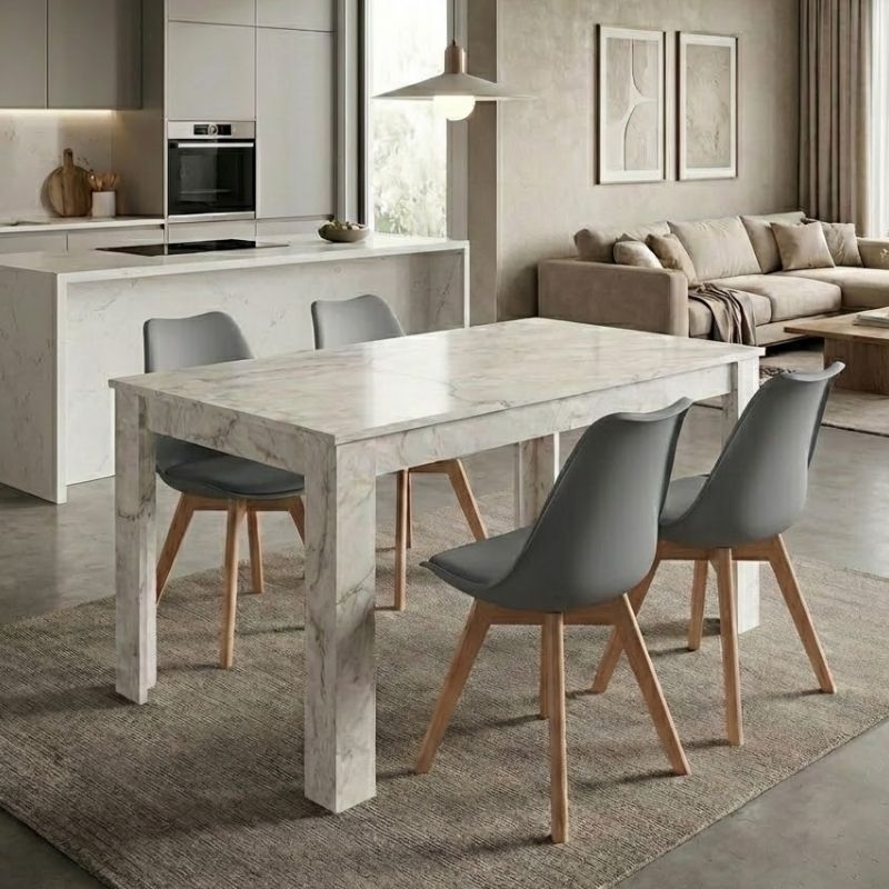 Σετ τραπεζαρία 5τμχ Darlen – Viva Megapap χρώμα λευκό εφέ μαρμάρου – γκρι 125x72x74εκ.