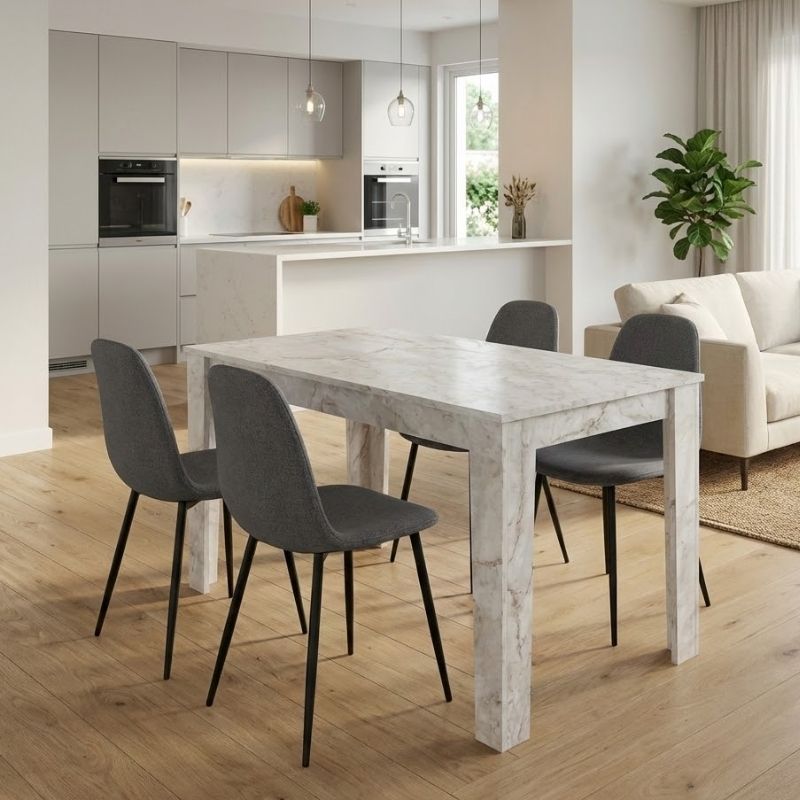 Σετ τραπεζαρία 5τμχ Darlen – Iris Megapap χρώμα λευκό εφέ μαρμάρου – γκρι 125x72x74εκ.