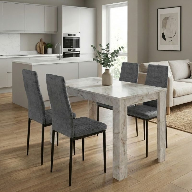 Σετ τραπεζαρία 5τμχ Darlen – Rosa Megapap χρώμα λευκό εφέ μαρμάρου – γκρι 125x72x74εκ.