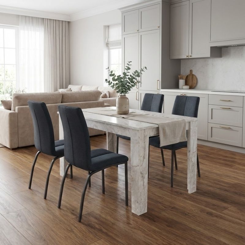 Σετ τραπεζαρία 5τμχ Darlen – Fina Megapap χρώμα λευκό εφέ μαρμάρου – ανθρακί 125x72x74εκ.