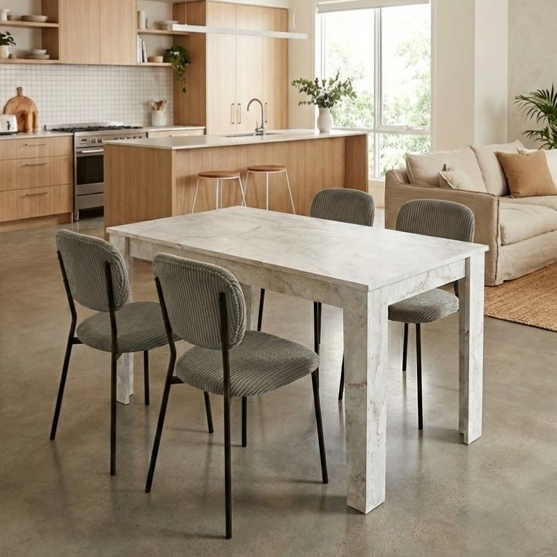 Σετ τραπεζαρία 5τμχ Darlen – Kevin Megapap χρώμα λευκό εφέ μαρμάρου – λαδί 125x72x74εκ.