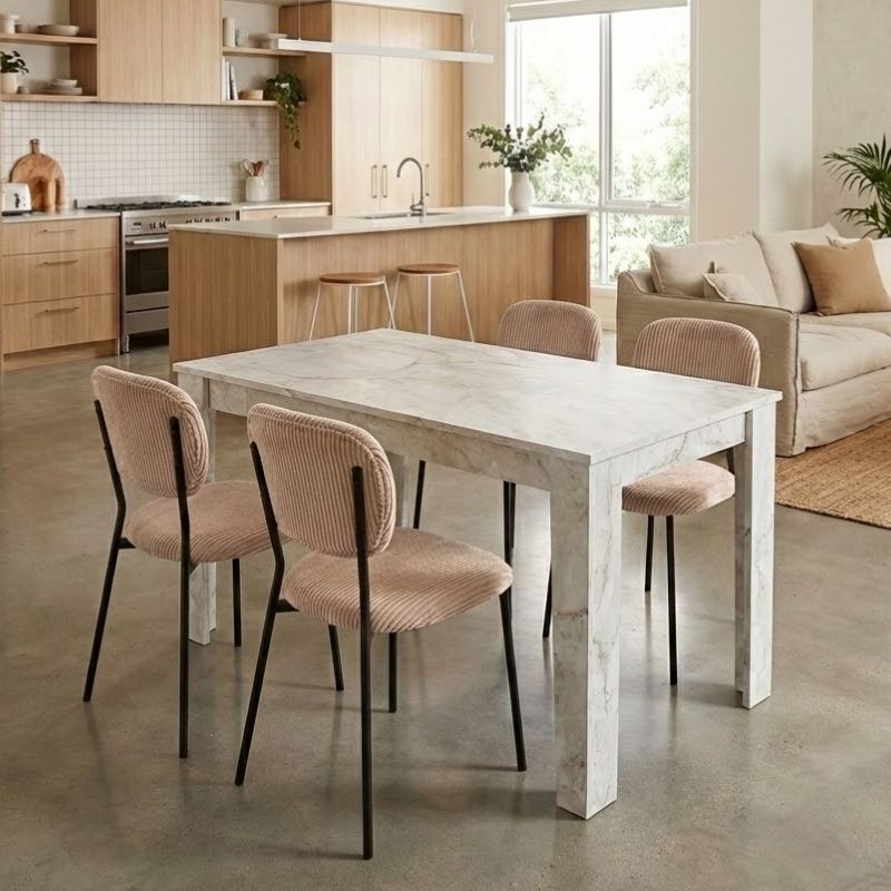 Σετ τραπεζαρία 5τμχ Darlen – Kevin Megapap χρώμα λευκό εφέ μαρμάρου – μόκα 125x72x74εκ.