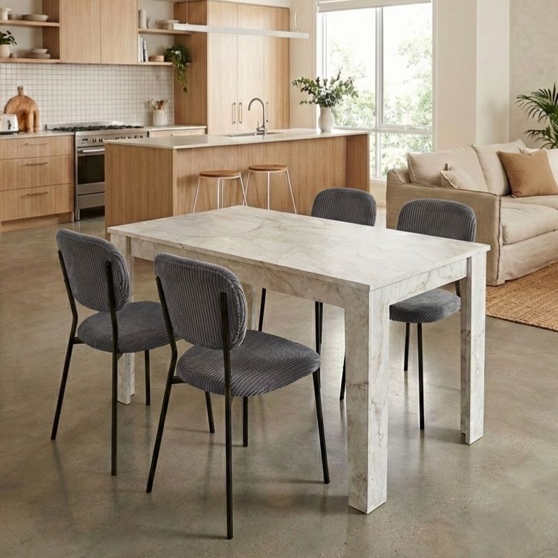 Σετ τραπεζαρία 5τμχ Darlen – Kevin Megapap χρώμα λευκό εφέ μαρμάρου – γκρι 125x72x74εκ.