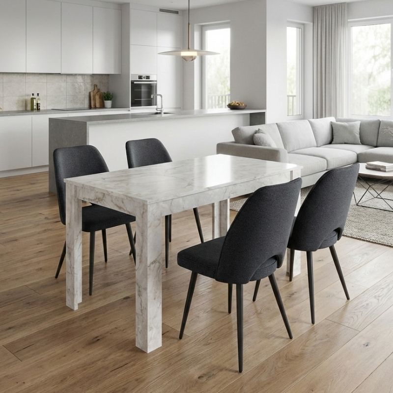 Σετ τραπεζαρία 5τμχ Darlen – Christy Megapap χρώμα λευκό εφέ μαρμάρου – ανθρακί 125x72x74εκ.