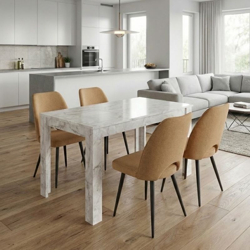 Σετ τραπεζαρία 5τμχ Darlen – Christy Megapap χρώμα λευκό εφέ μαρμάρου – μουσταρδί 125x72x74εκ.