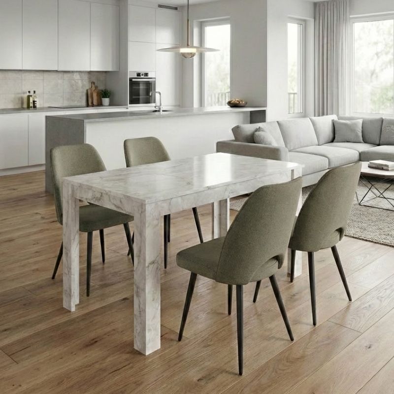 Σετ τραπεζαρία 5τμχ Darlen – Christy Megapap χρώμα λευκό εφέ μαρμάρου – λαδί 125x72x74εκ.