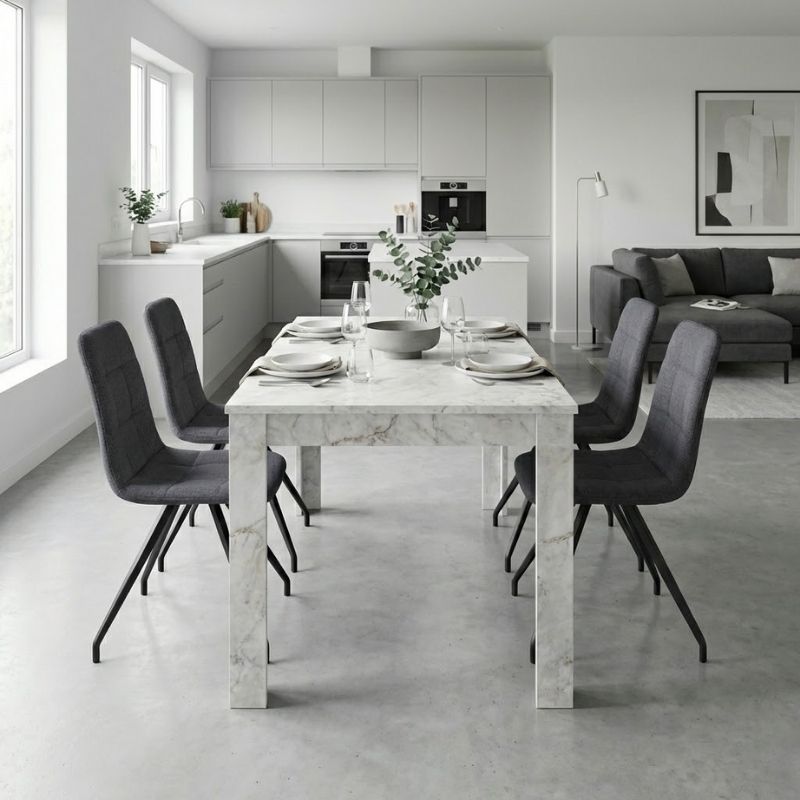 Σετ τραπεζαρία 5τμχ Darlen – Bianca Megapap χρώμα λευκό εφέ μαρμάρου – γκρι 125x72x74εκ.