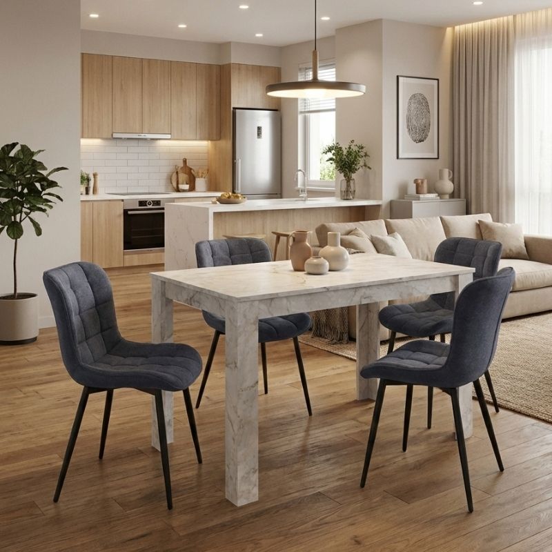 Σετ τραπεζαρία 5τμχ Darlen – Chiara Megapap χρώμα λευκό εφέ μαρμάρου – ανθρακί 125x72x74εκ.