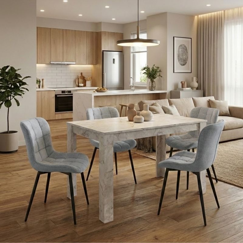 Σετ τραπεζαρία 5τμχ Darlen – Chiara Megapap χρώμα λευκό εφέ μαρμάρου – γκρι 125x72x74εκ.