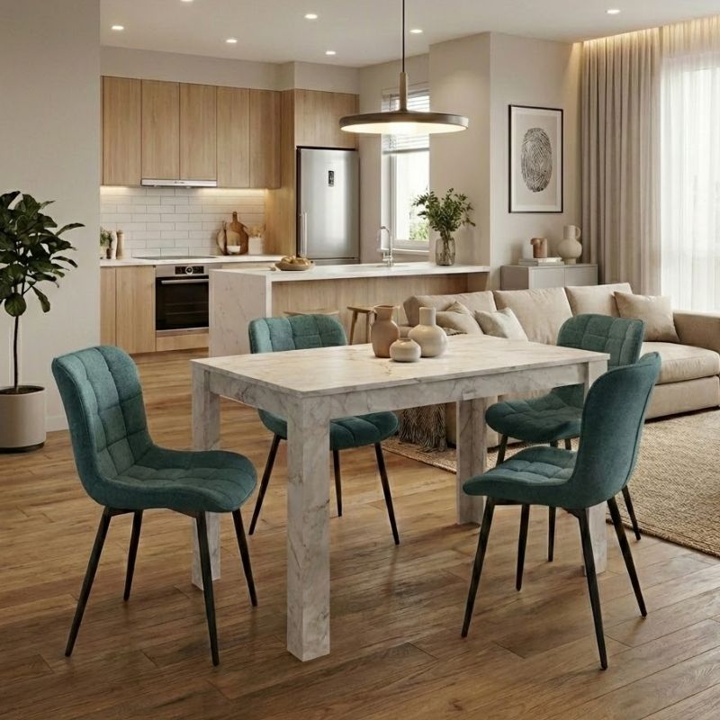 Σετ τραπεζαρία 5τμχ Darlen – Chiara Megapap χρώμα λευκό εφέ μαρμάρου – πράσινο 125x72x74εκ.