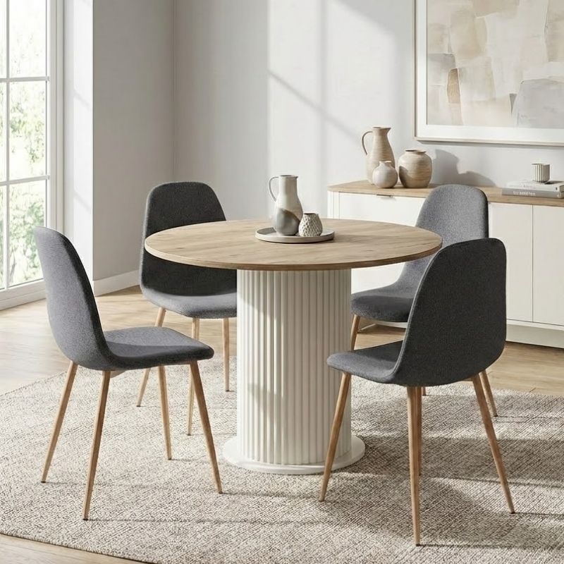 Σετ τραπεζαρία 5τμχ Bohema – Iris Megapap χρώμα ivory/sepet oak – γκρι Ø90×77,7εκ.