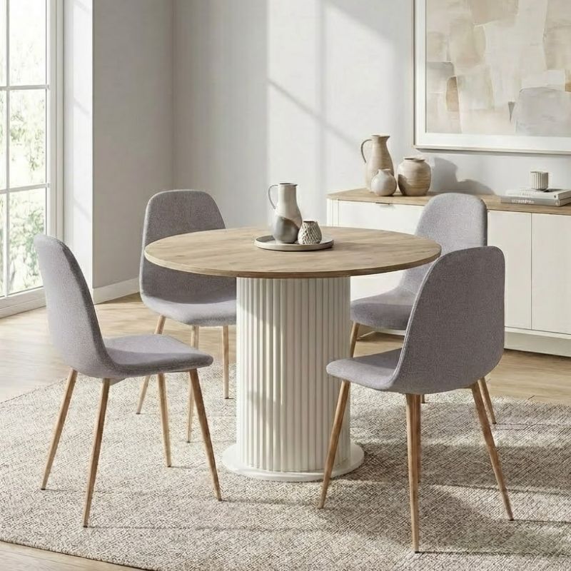 Σετ τραπεζαρία 5τμχ Bohema – Iris Megapap χρώμα ivory/sepet oak – ανοιχτό μπεζ Ø90×77,7εκ.