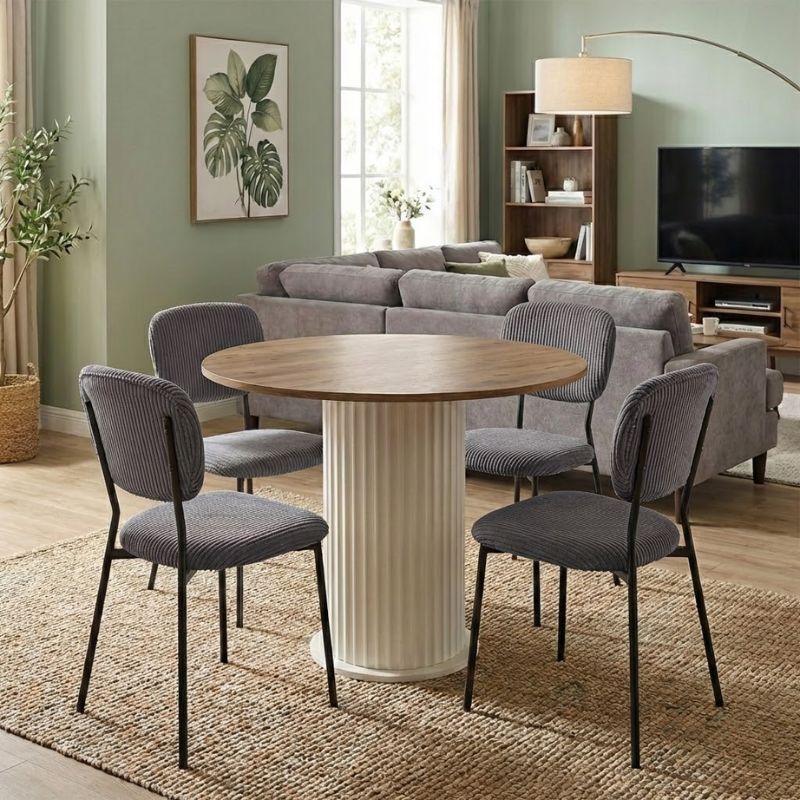 Σετ τραπεζαρία 5τμχ Bohema – Kevin Megapap χρώμα ivory/sepet oak – γκρι Ø90×77,7εκ.