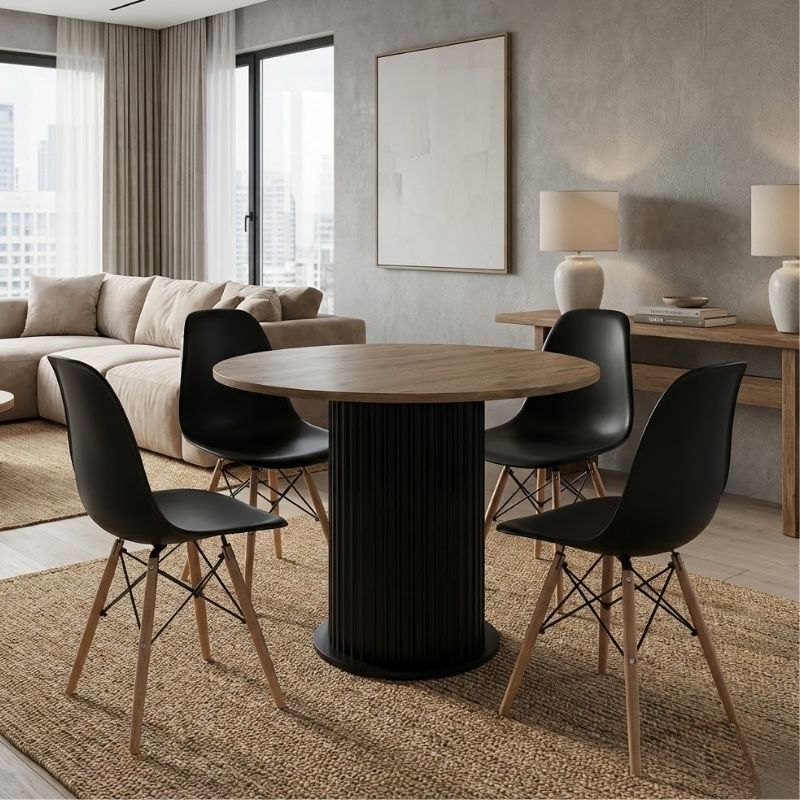 Σετ τραπεζαρία 5τμχ Bohema – Nova Megapap χρώμα μαύρο/sepet oak – μαύρο Ø90×77,7εκ.