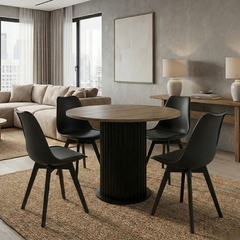 Σετ τραπεζαρία 5τμχ Bohema – Viva Megapap χρώμα μαύρο/sepet oak – μαύρο Ø90×77,7εκ.