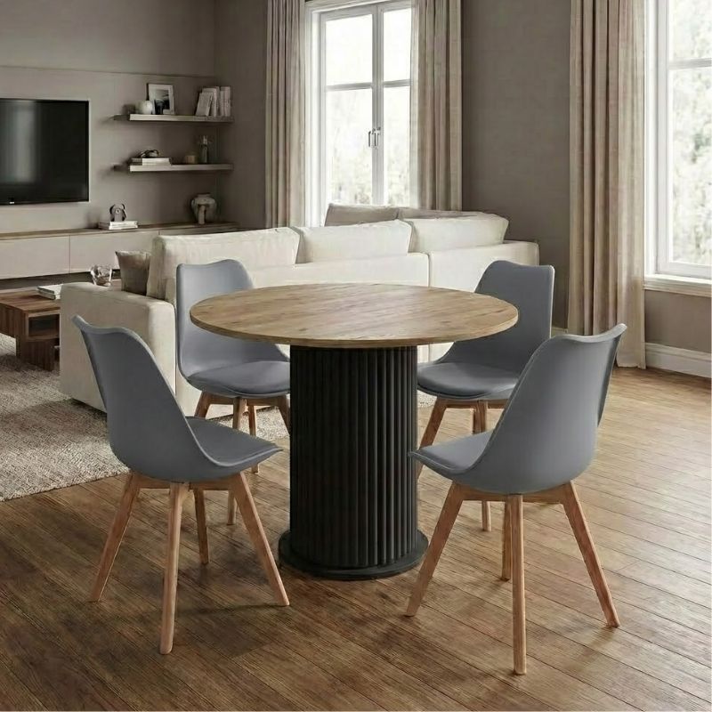 Σετ τραπεζαρία 5τμχ Bohema – Viva Megapap χρώμα μαύρο/sepet oak – γκρι Ø90×77,7εκ.