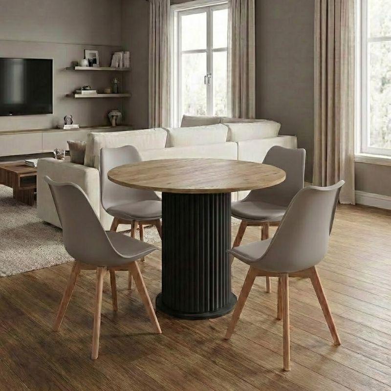 Σετ τραπεζαρία 5τμχ Bohema – Viva Megapap χρώμα μαύρο/sepet oak – cappuccino Ø90×77,7εκ.