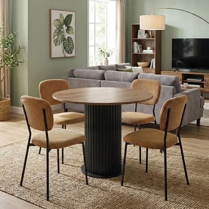 Σετ τραπεζαρία 5τμχ Bohema – Kevin Megapap χρώμα μαύρο/sepet oak – μουσταρδί Ø90×77,7εκ.