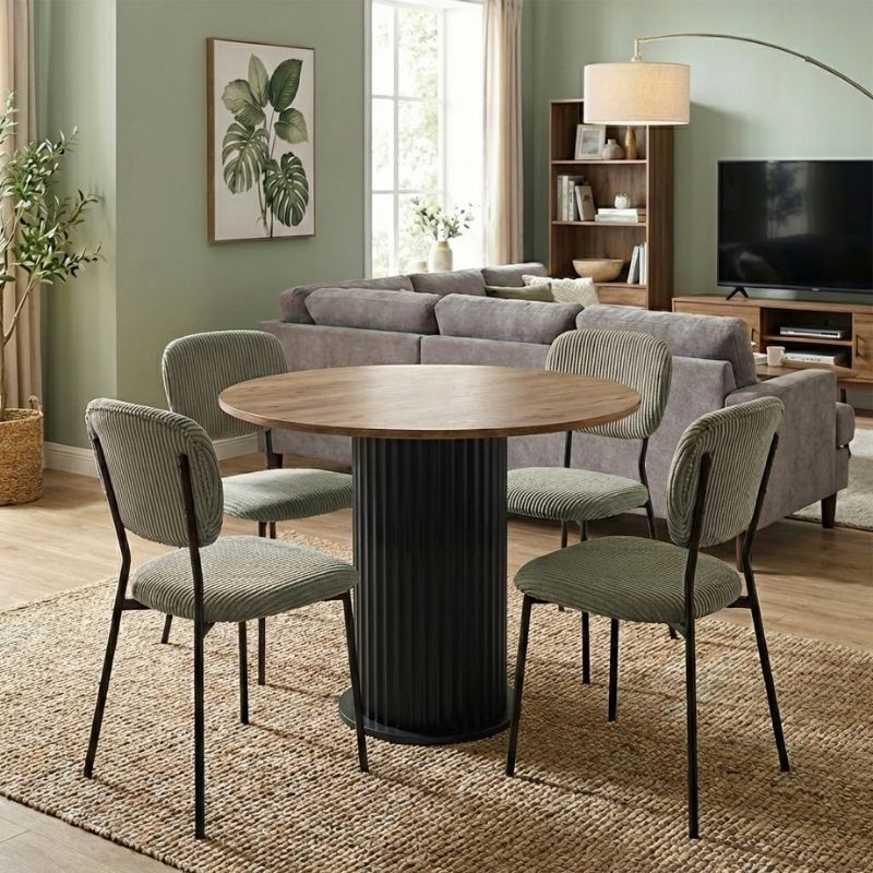 Σετ τραπεζαρία 5τμχ Bohema – Kevin Megapap χρώμα μαύρο/sepet oak – λαδί Ø90×77,7εκ.