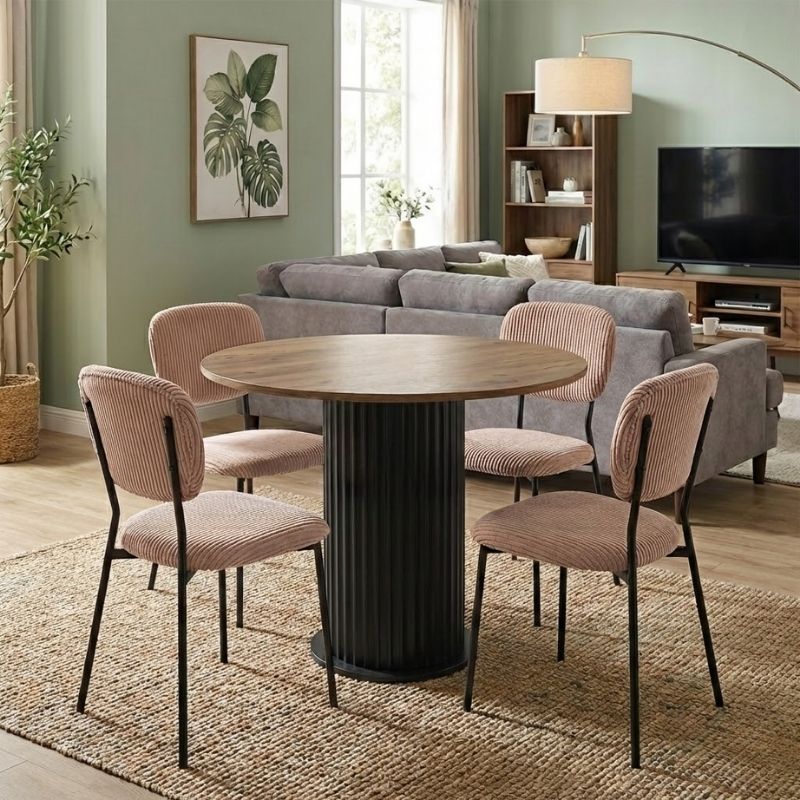 Σετ τραπεζαρία 5τμχ Bohema – Kevin Megapap χρώμα μαύρο/sepet oak – μόκα Ø90×77,7εκ.