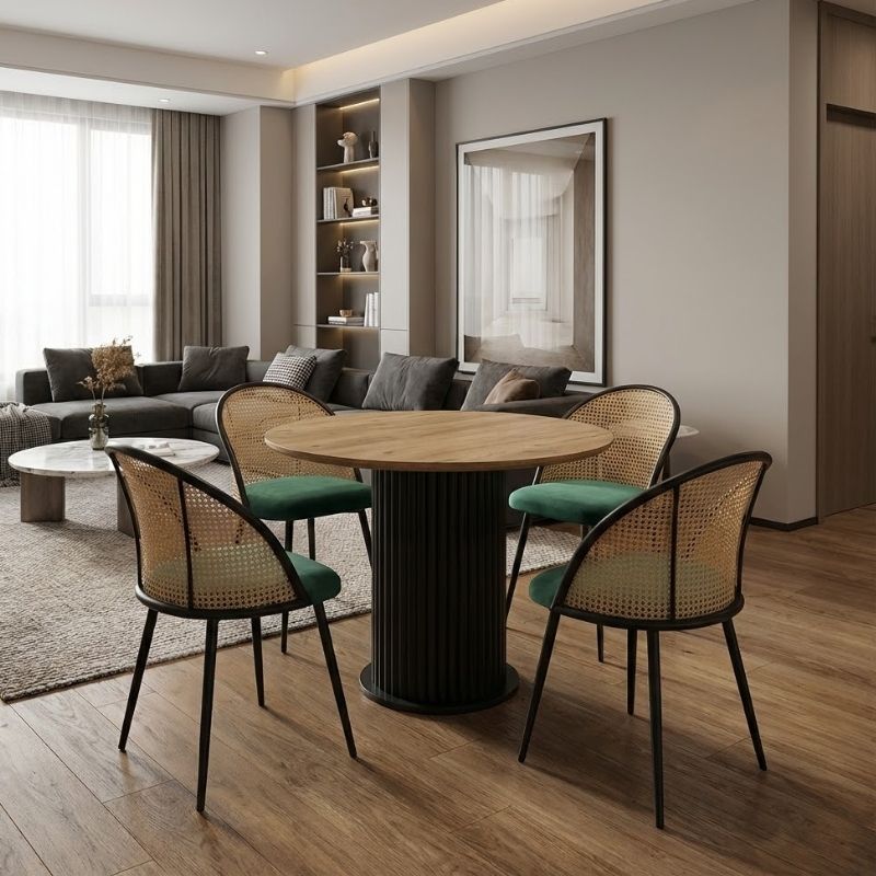 Σετ τραπεζαρία 5τμχ Bohema – Jacob Megapap χρώμα μαύρο/sepet oak – κυπαρισσί Ø90×77,7εκ.