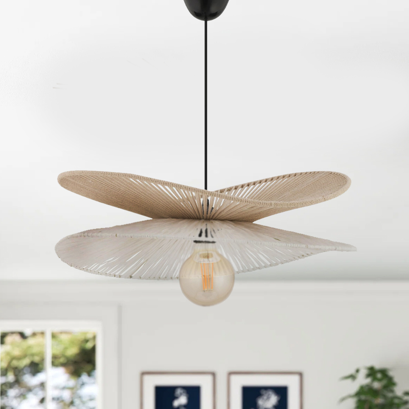 Φωτιστικό οροφής Dafodil Megapap E27 γιούτα μονόφωτο χρώμα μπεζ – λευκό Ø48×55εκ.