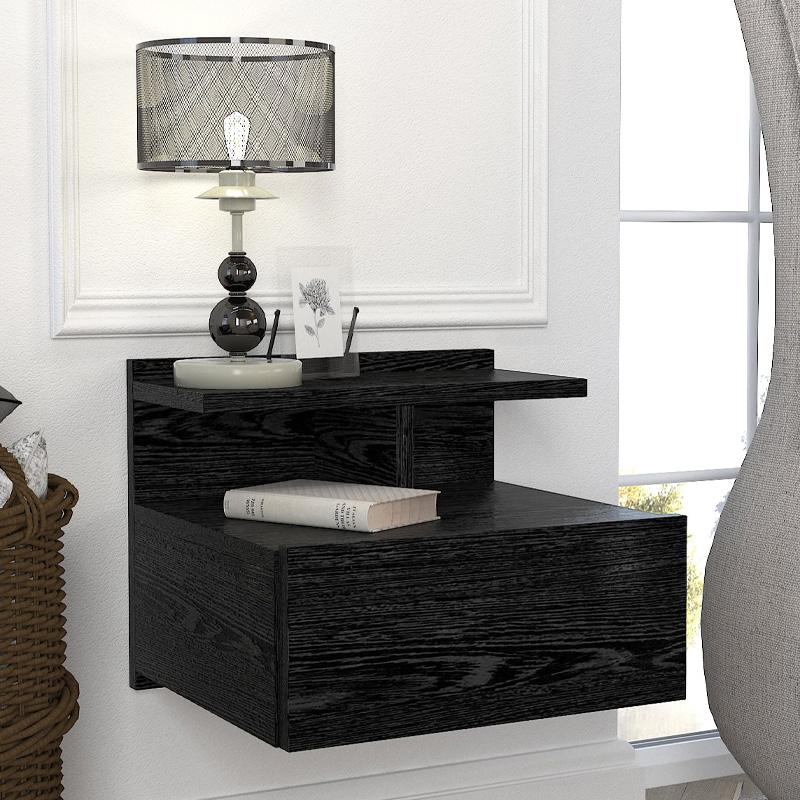 Κομοδίνο επιτοίχιο Mislina Megapap χρώμα sencron black 40×33,2×32εκ.