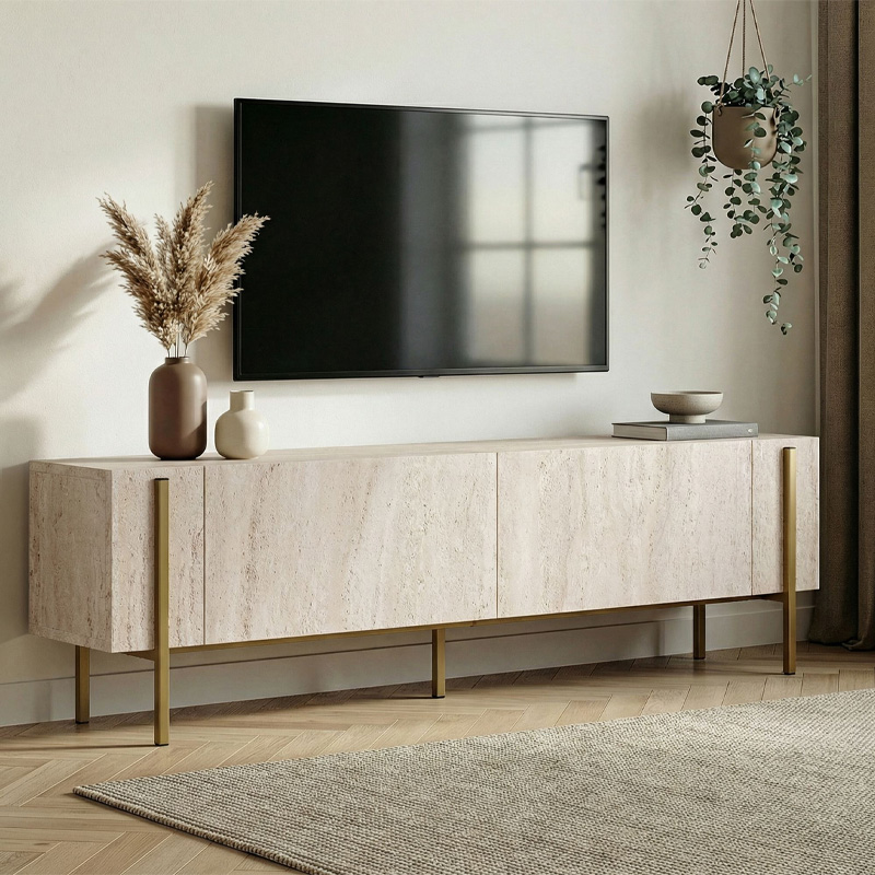 Έπιπλο τηλεόρασης Nexus Megapap χρώμα travertine – χρυσό 180x30x45,5εκ.