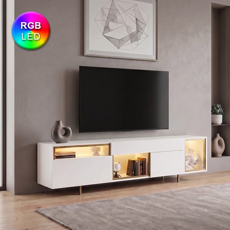 Έπιπλο τηλεόρασης Norm Megapap με Led Rgb χρώμα λευκό – χρυσό 180x32x55εκ.