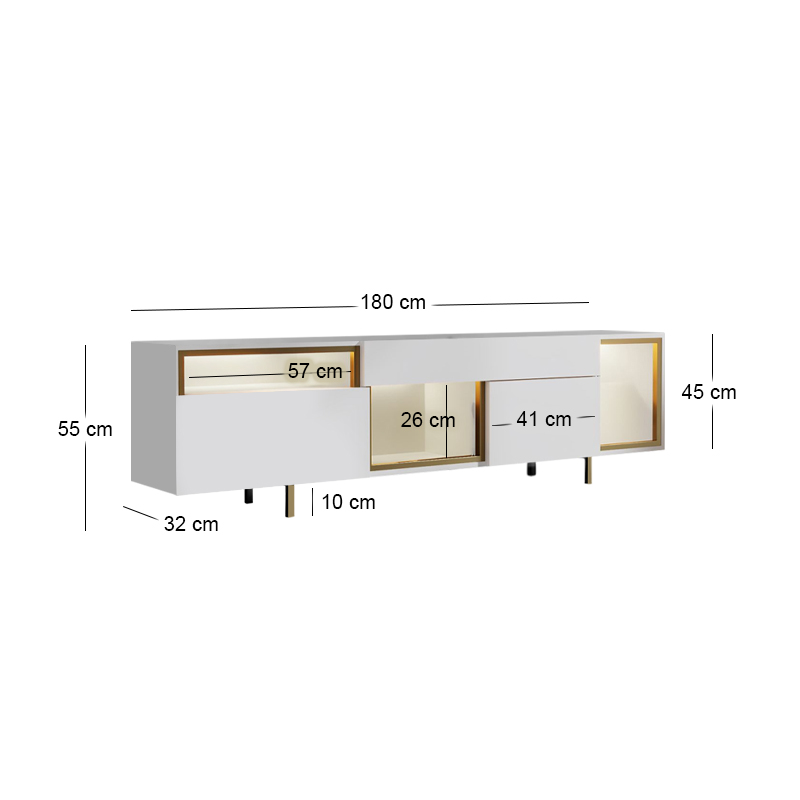 Έπιπλο τηλεόρασης Norm Megapap με Led Rgb χρώμα λευκό - χρυσό 180x32x55εκ. - Image 6