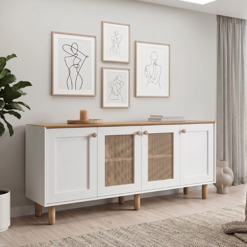 Μπουφές Bohemian Megapap χρώμα λευκό – φυσικό οξιάς 180x40x75εκ.