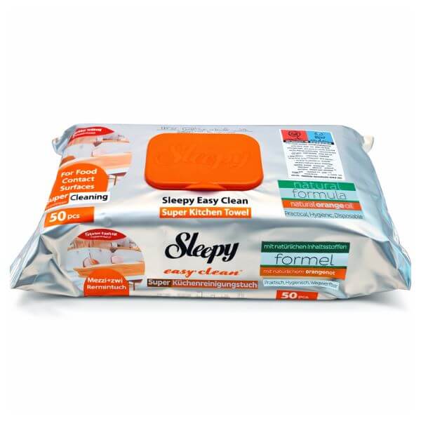 SLEEPY EASY CLEAN ΥΓΡΗ ΠΕΤΣΕΤΑ ΚΟΥΖΙΝΑΣ 50τμχ. ΠΟΡΤΟΚΑΛΙ