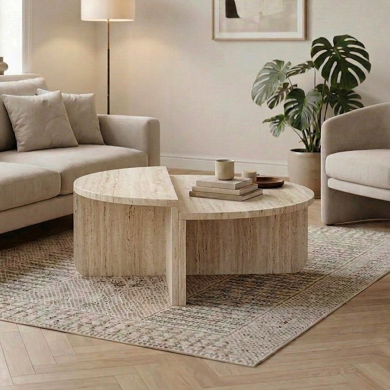 Τραπεζάκι σαλονιού Aloeva Megapap χρώμα travertine Ø90×37εκ.