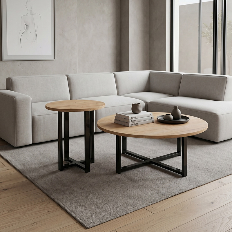 Τραπεζάκι σαλονιού σετ 2 τμχ Mesa Megapap χρώμα sapphire oak Ø90×35,5εκ.