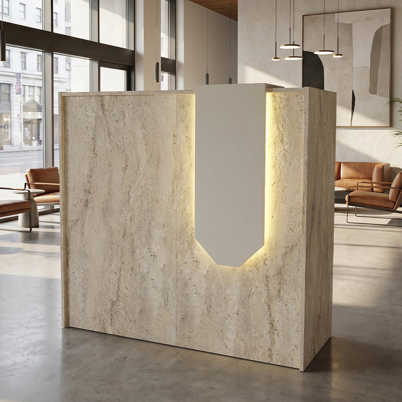 Γραφείο υποδοχής – reception Navita Megapap με LED χρώμα travertine – sandstone 113,6x42x111,8εκ.