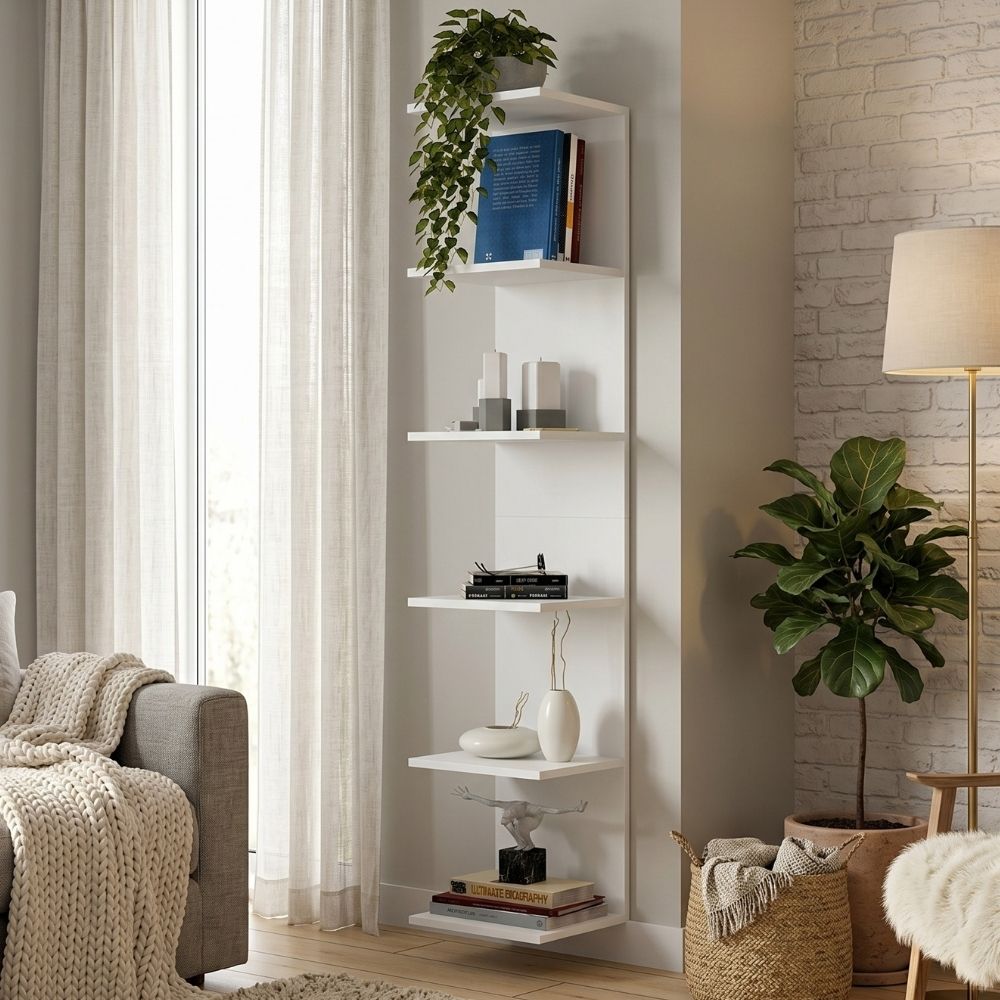 Βιβλιοθήκη – Ραφιέρα τοίχου Silver Megapap χρώμα λευκό 34,6×31,5×180εκ.