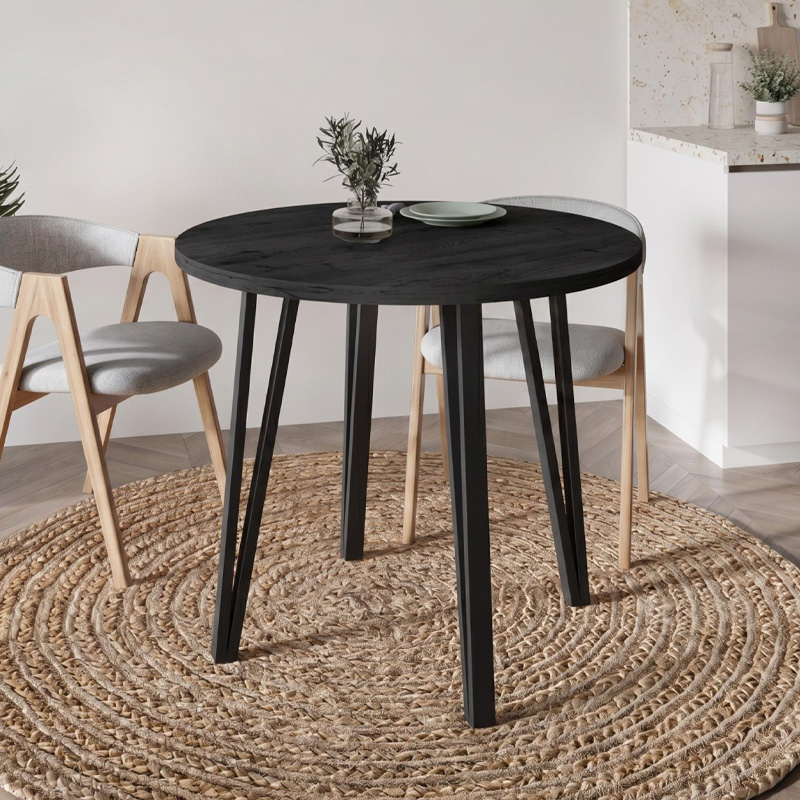 Τραπέζι Xana Megapap χρώμα black wood Ø90×77,5εκ.