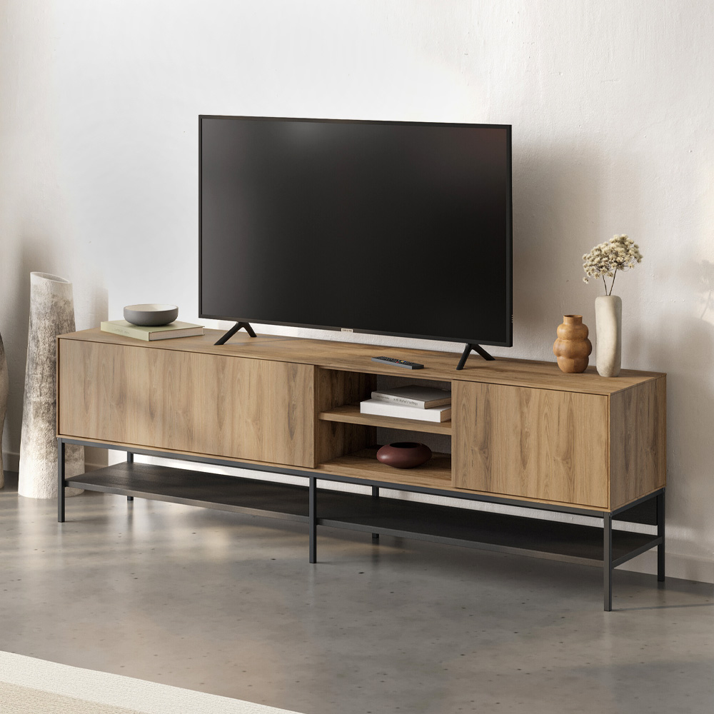 Έπιπλο τηλεόρασης Amira Megapap χρώμα καρυδί Ud – black wood 180x35x55εκ.
