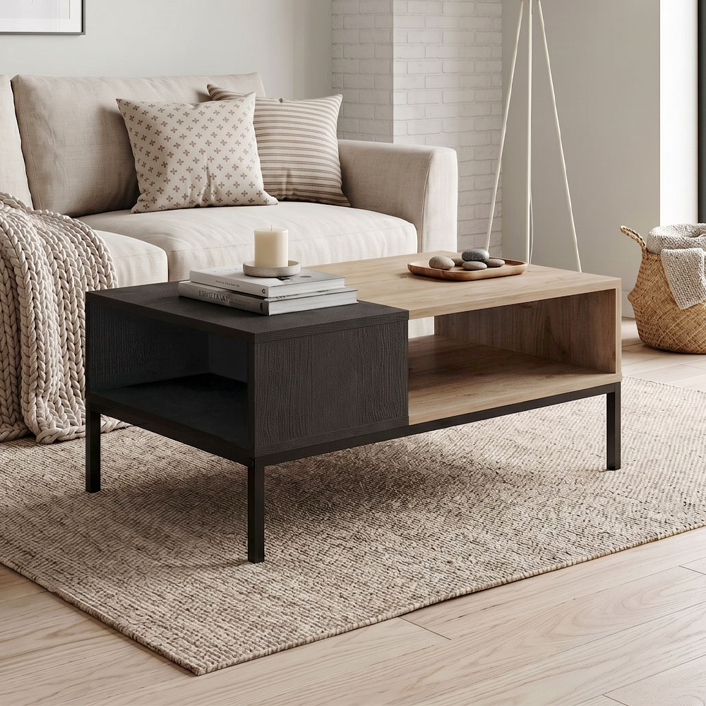 Τραπεζάκι σαλονιού Cailin Megapap χρώμα sepet oak – black wood 90x56x40,6εκ.