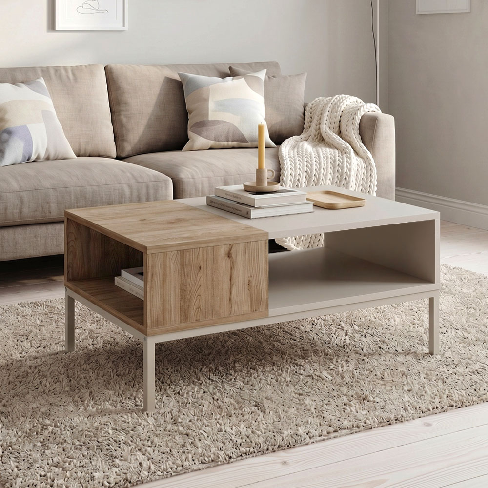 Τραπεζάκι σαλονιού Cailin Megapap χρώμα sandstone – sepet oak 90x56x40,6εκ.