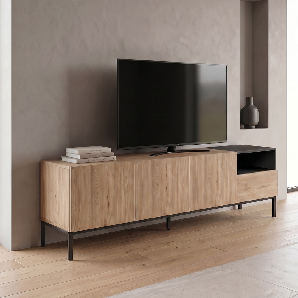Έπιπλο τηλεόρασης Cailin Megapap χρώμα sepet oak – black wood 180×41,8×55εκ.