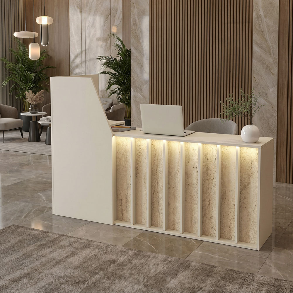 Γραφείο υποδοχής – reception Zegma Megapap με LED χρώμα sandstone – travertine 181,2×73,2×120εκ.