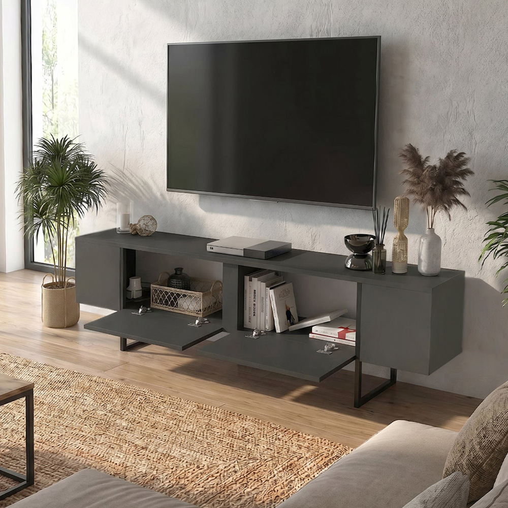 Έπιπλο τηλεόρασης Orontes Megapap χρώμα ανθρακί 180x29,6x50εκ. - Image 3